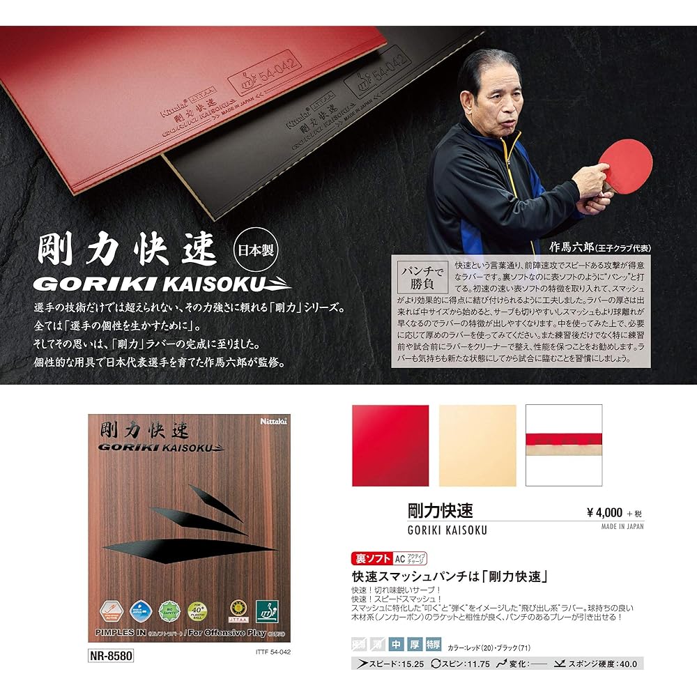 Nittaku Table Tennis Rubber Rigid Rapid Back Soft Tension NR-8580 (Speed)