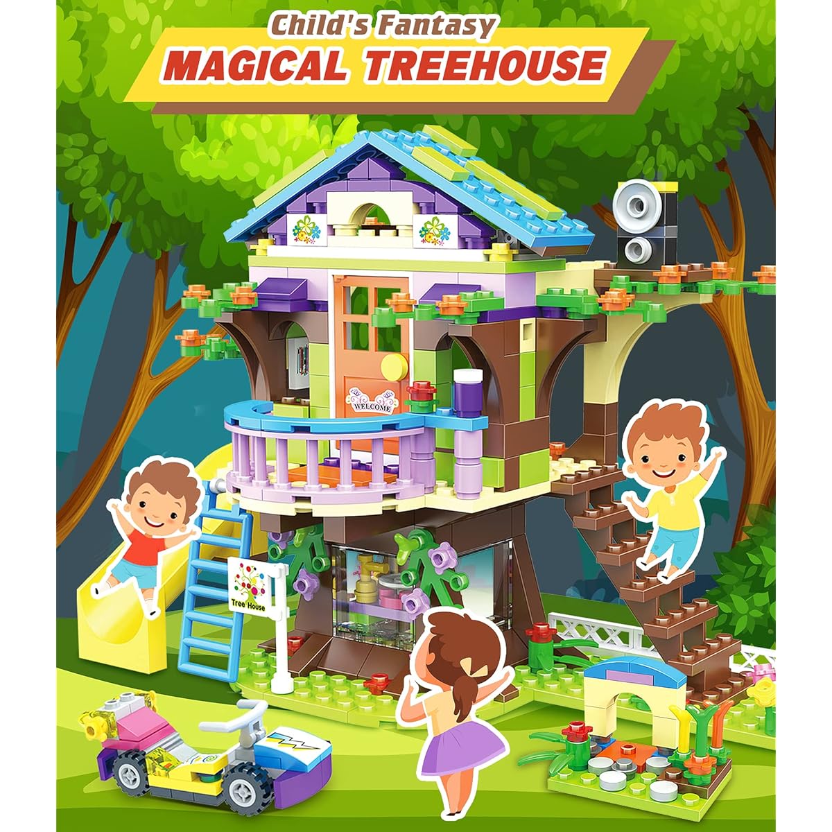 Friends Tree House Store Building Blocks Set for Girls 6-12 Supermarket Tree House Building Kit with Storage Box Creative Learning Role Play Christmas Birthday Gift for Kids (1195 Pieces)