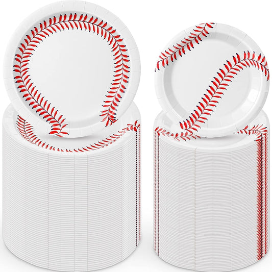 200 Pieces Baseball Paper Plates 9" and 7" Disposable Baseball Party Plates, Baseball Serving Tray, Baseball Snack Platter, Baseball Game Day Theme, Birthday Decoration Supplies, Family Dinner