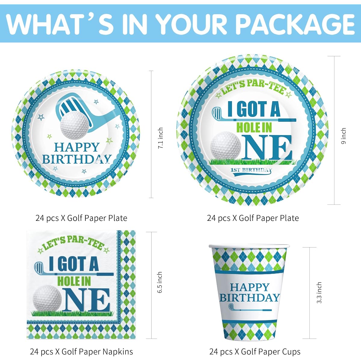 APOWBLS Golf Theme First Birthday Party Supplies Tableware