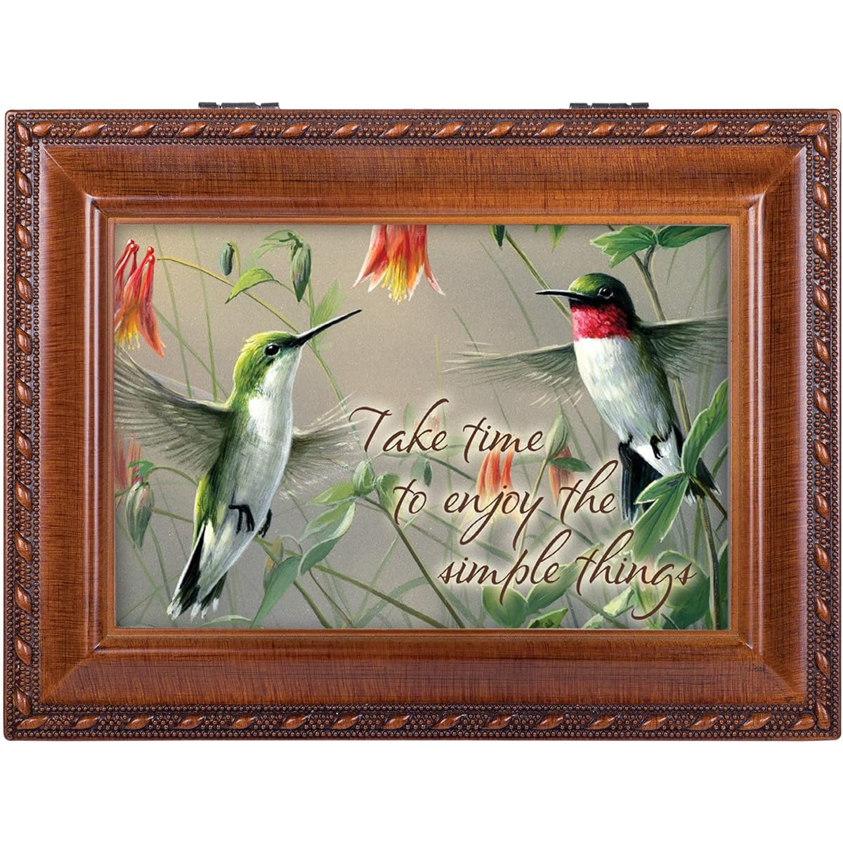 Cottage Garden Hummingbird Simple Things Wooden Finish Jewelry Music Box Bend Art