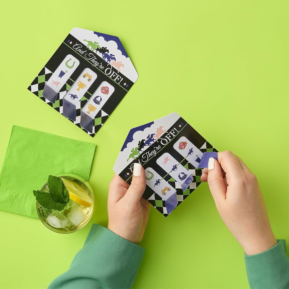 Big Dot of Happiness Kentucky Horse Derby - Horse Racing Party Game Pickle Cards - Pull Tabs 3" - Set of 12