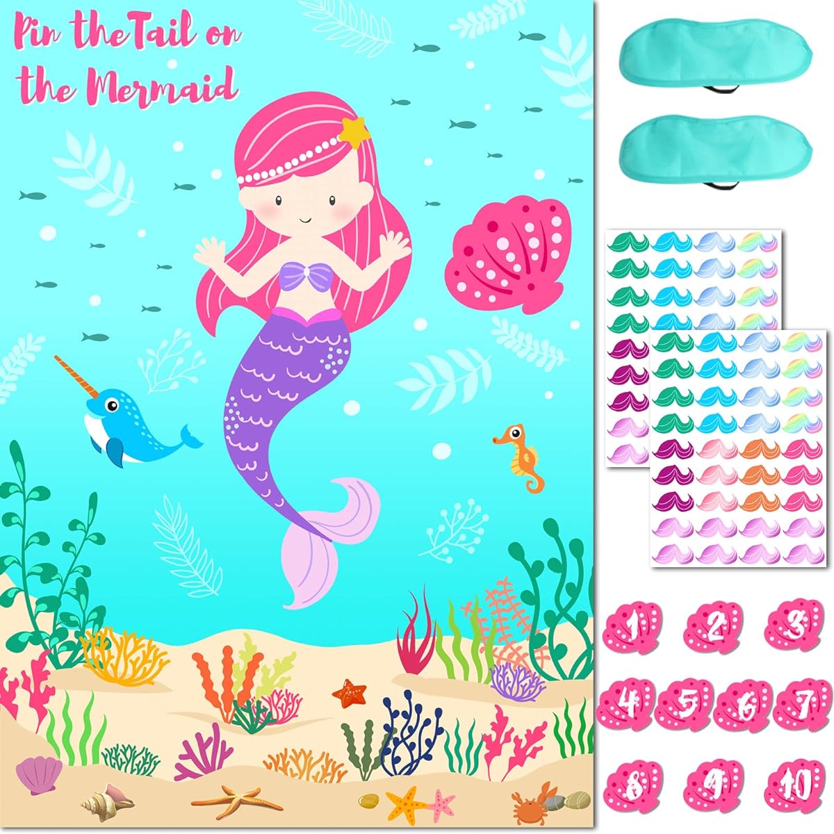 OurWarm Mermaid Party Games for Kids - Under the Sea Party Games with 36 Reusable Tails - Birthday Decorations - Mermaid Party Supplies
