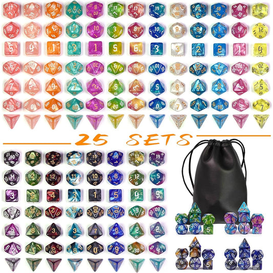 Poludie DND Dice Set, 175 Polyhedral D&D Dice with 4 Leather Bags, D&D (Dungeons and Dragons) Role Playing Game, MTG Table Game (25 Sets)
