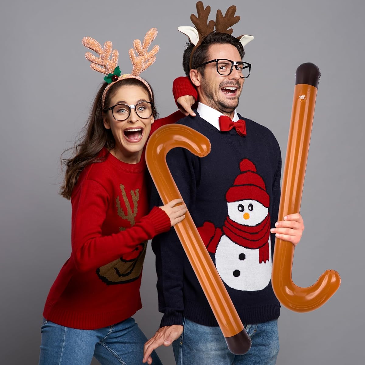 ArtCreativity Large Inflatable Cane Props - Set of 2 35" Brown & Black Inflatable Toy Canes for Kids, Over the Hill Party Decorations and Supplies, Old Lady Costume Props