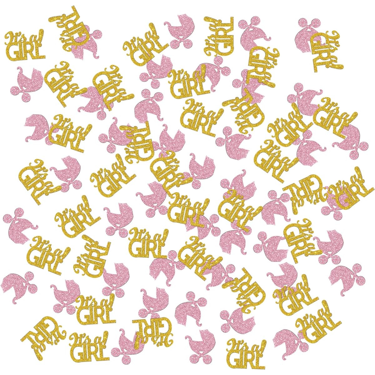 Baby Carriage Confetti Gender Reveal Party Table Decorations for Baby Shower Party Pink and Gold Glitter