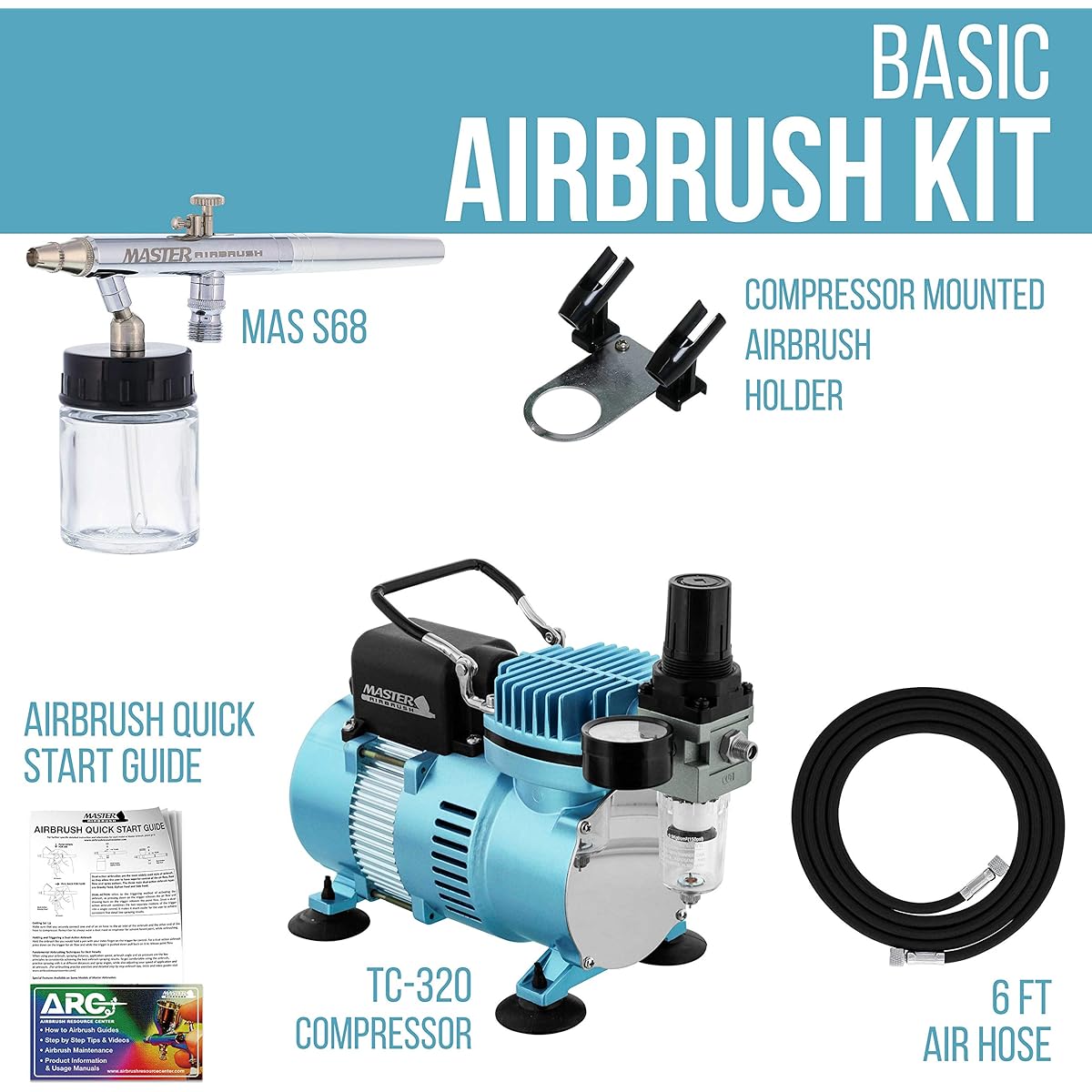 Professional Master Airbrush Multi-Purpose Siphon Feed Airbrush System Kit - Model S68 Siphon Feed Dual Action Airbrush with 0.35mm Tip and 3/4oz Fluid Cup Hose Powerful 1/5hp Air Compressor