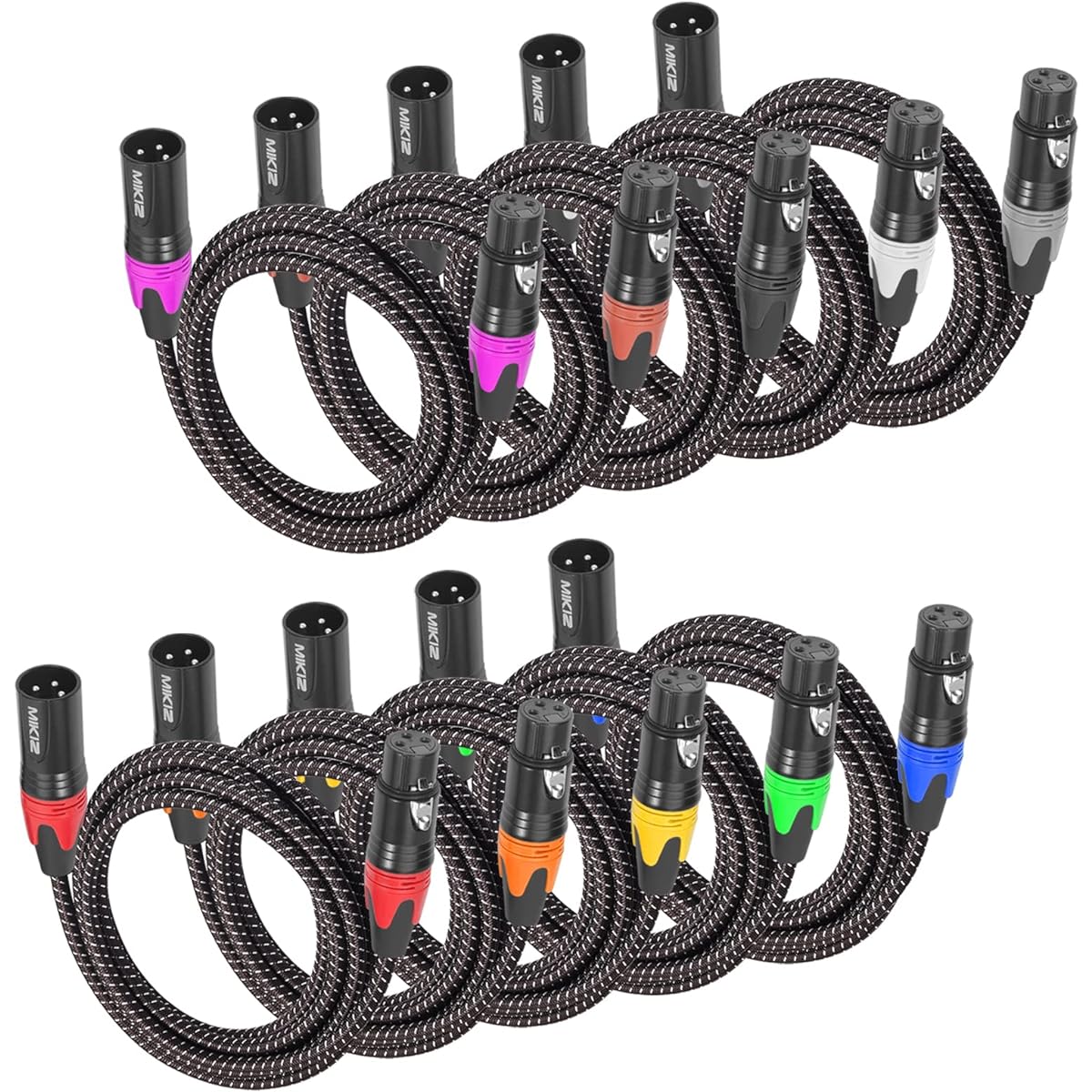 MIKIZ 6ft XLR Cable Braided Male to Female 10 Pack
