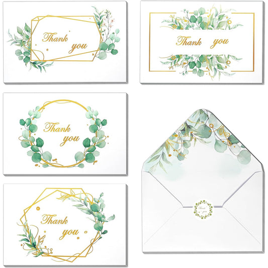 100 Thank You Cards with Envelopes Assorted Gold Foil Greenery Watercolor Leaves Thank You Bulk for Weddings, Parties, Baby Showers, Graduations, Bridal, Business, Anniversary