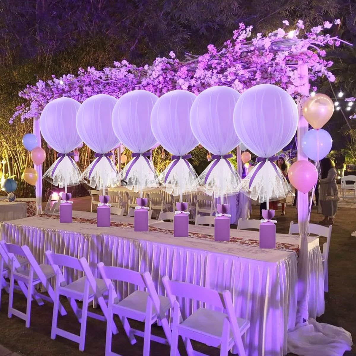 6 Pack Purple Tutu Tulle Balloons Centerpieces for Baby Shower Girl Butterfly Elephant Mermaid Theme Birthday Party Wedding Dessert Table Decorations