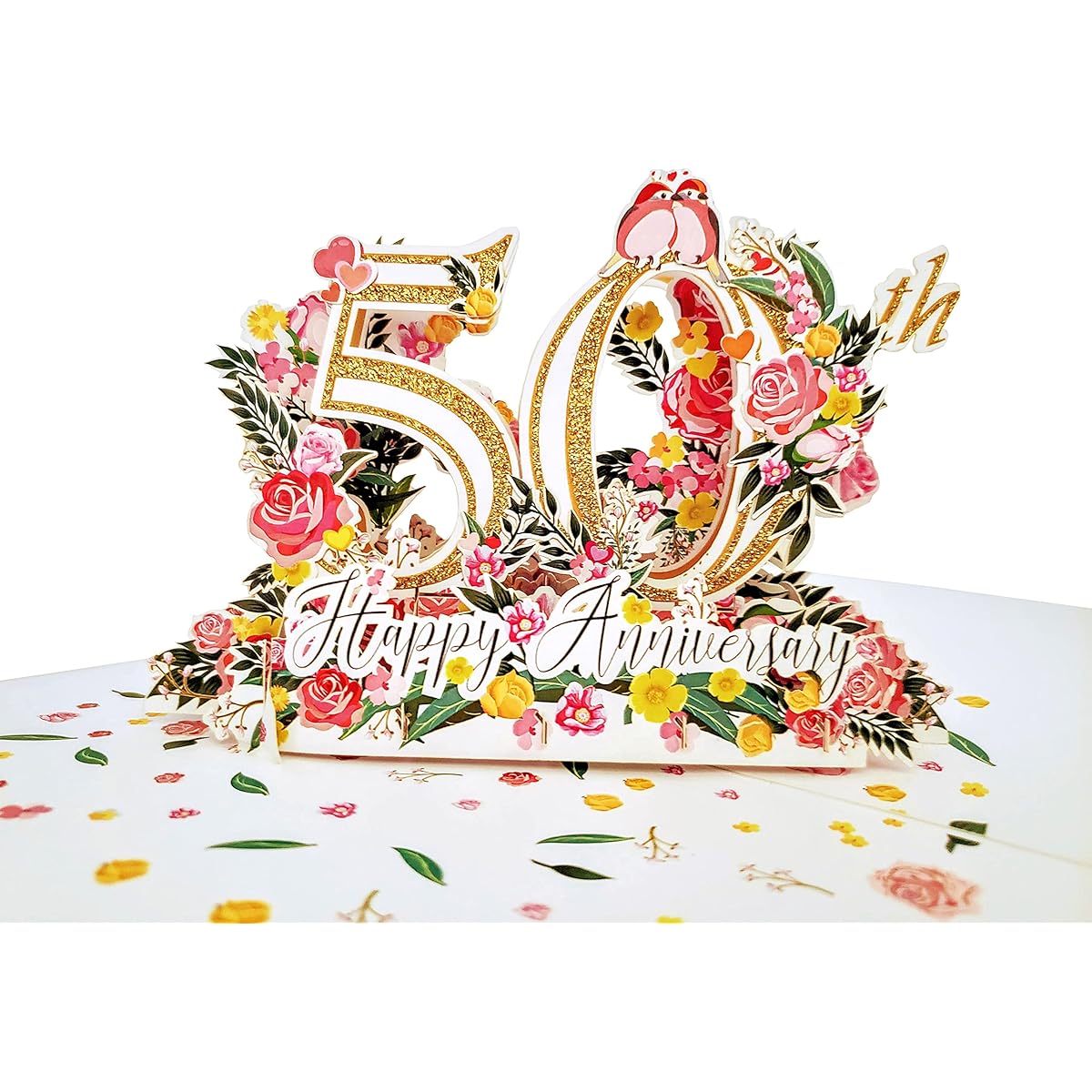 iGifts And Cards Happy 50th Anniversary 3D Pop Up Greeting Card - Marriage Soulmates Celebration Together Gold Congratulations Romantic Love Birds Love Happiness