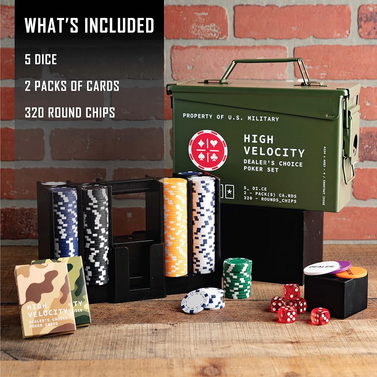 TITAN LSO POKER SET | Tactile Box Includes Ultimate Poker Set - Playing Cards, Poker Chip Set and More | Case and Set Texas Hold'em Blackjack Plus | Groomsman Gifts for Men (Dice Included)