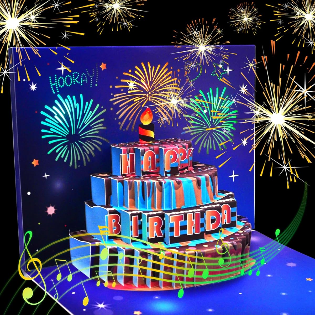 Vusmer Birthday Card 3D Musical Birthday Pop Up Card Birthday Gift Greeting Card for Women Men Children Husband Wife Mother Dad Daughter