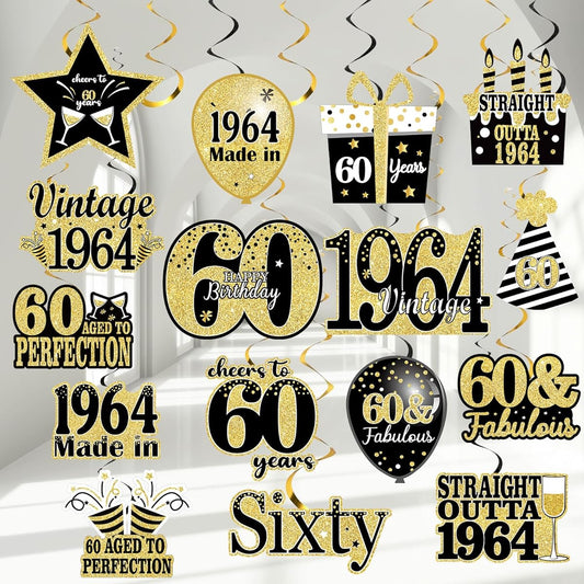 36pcs Black Gold Birthday Decorations for Women Vintage Hanging Swirl Party Streamers Supplies Ceiling Hanging Retro Decor 30th 40th 50th 60th 70th 80th 90th Birthday Party Favors Color 05