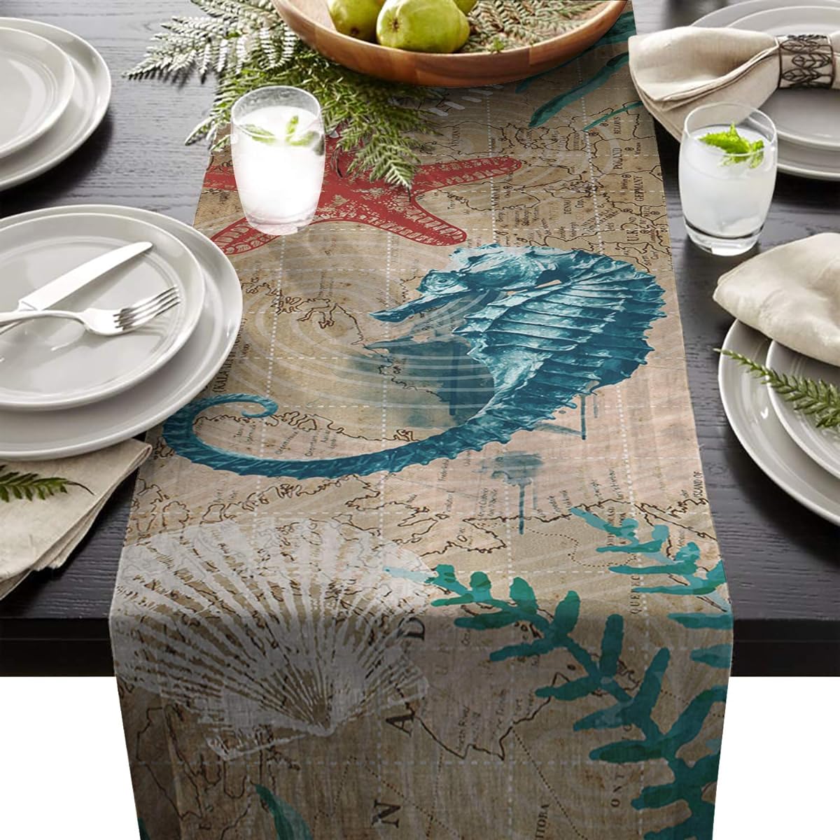 Xspring Table Runner Forest Scenery Pattern Non-Slip Heat Resistant Modern Table Runner for Family Dinner Kitchen Gatherings Indoor Outdoor Party 13x70inch Blue