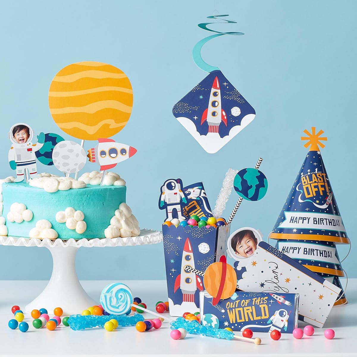 Fly to Space - Rocketship Baby Shower Birthday Party Centerpiece Sticks - Table Toppers - Set of 15