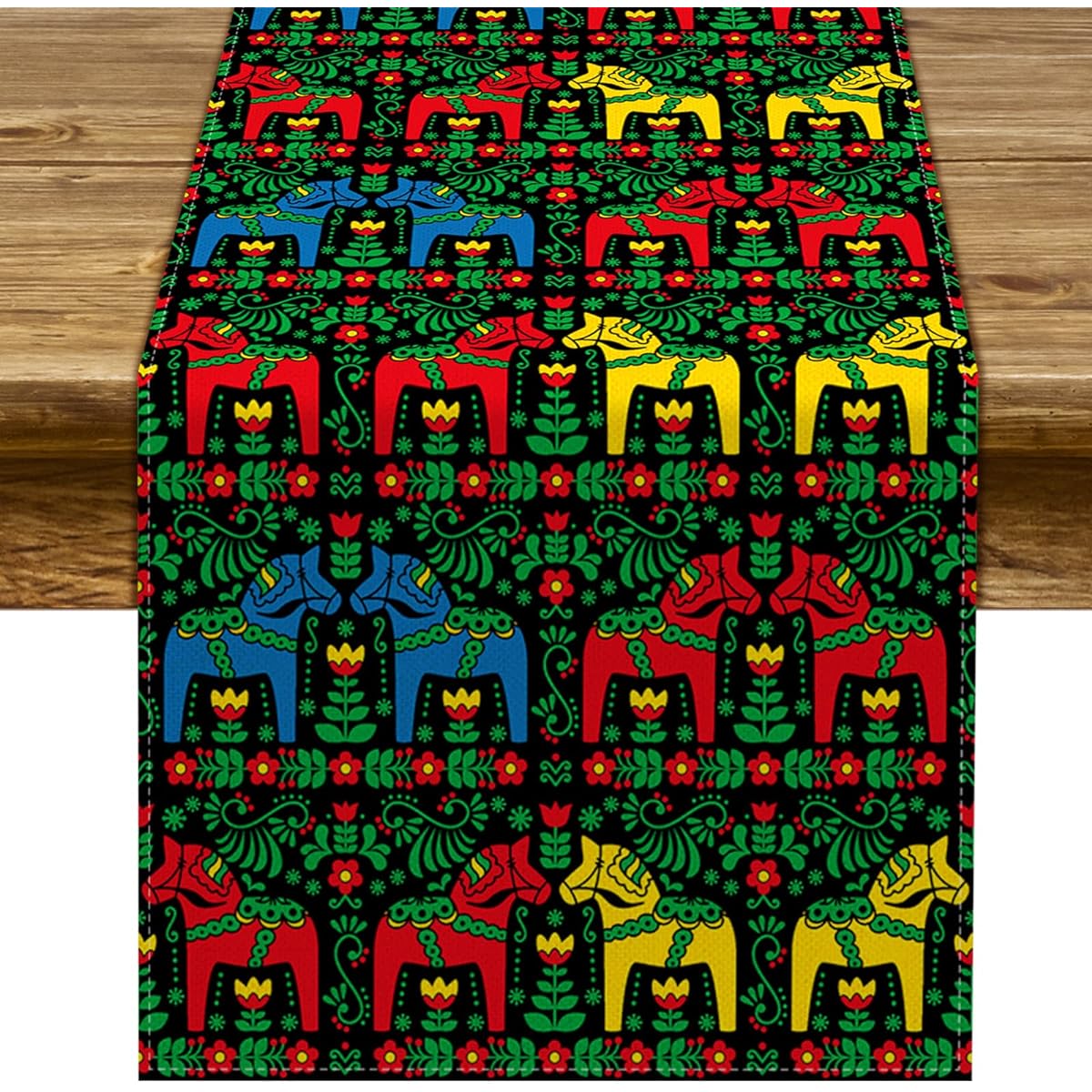 Nepnuser Swedish Dala Horse Fork Table Runner Scandinavian Gift Swedish Decor Rustic Home Kitchen Dining Room Table Decor 72 Inch