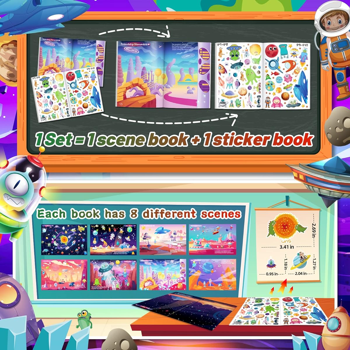 LIFEBE Sticker Book for Kids 2-4 Years Learning Toy Sticker Book for Toddlers 1-3 Years Busy Farm Space 2 Themes Activity Book Stickers for Girls Boys Kids 2-4 Years 1-3 Years (Over 600 Stickers)