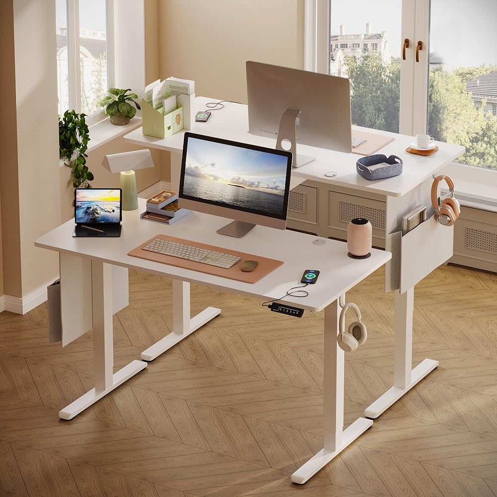 Bestier Electric Elevating Desk, Vertical Elevating Desk, Width 140 x Depth 60 cm, USB Rechargeable, Elevating Desk, Standing Desk, Elevating, Height Memory Function, Ergonomics, Collision Detection, Quiet, Computer Desk, Desk, PC Desk, Office Desk, Gami