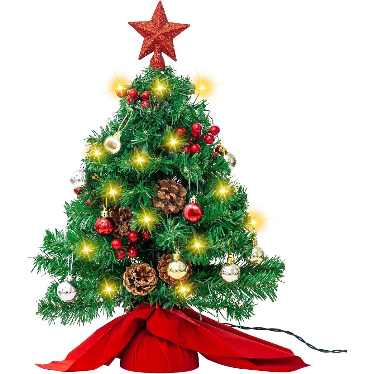 Joiedomi 23" Tabletop Christmas Tree, Artificial Mini Christmas Tree with LED String Lights and Ornaments for Christmas and New Year Decorations, Tree Decorations