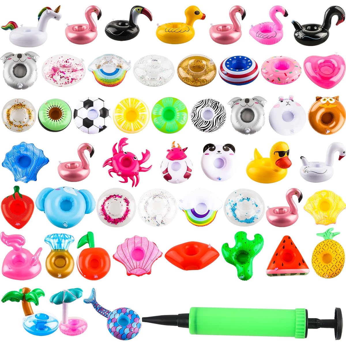 Sonarun 50 Pack Inflatable Drink Holder Float Toy Inflatable Pool Cup Coaster Pool Float Swimming Drink Holder with Air Pump Swimming Pool Beach Holiday Party Supplies