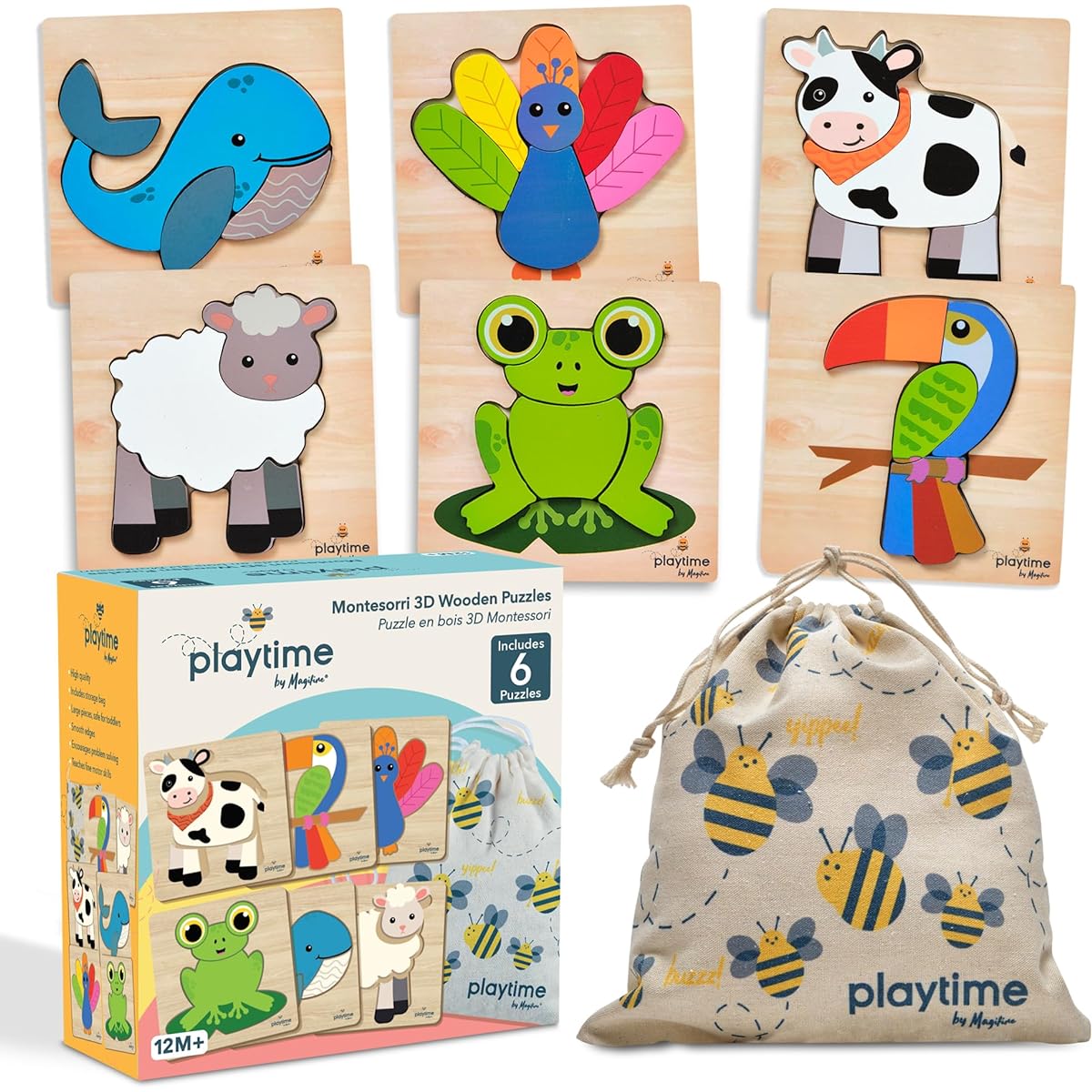Playtime by Magifire Children's Wooden Animal Puzzles Set of 6