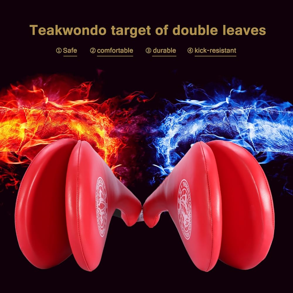 Double hand mitts, boxing mitts, punching mitts, for kickboxing, karate, taekwondo, muay thai, martial arts, martial arts training, practice, releases stress, the sound of a clean hit is pleasant, lightweight, left and right pair, ambidextrous (red - 1 p