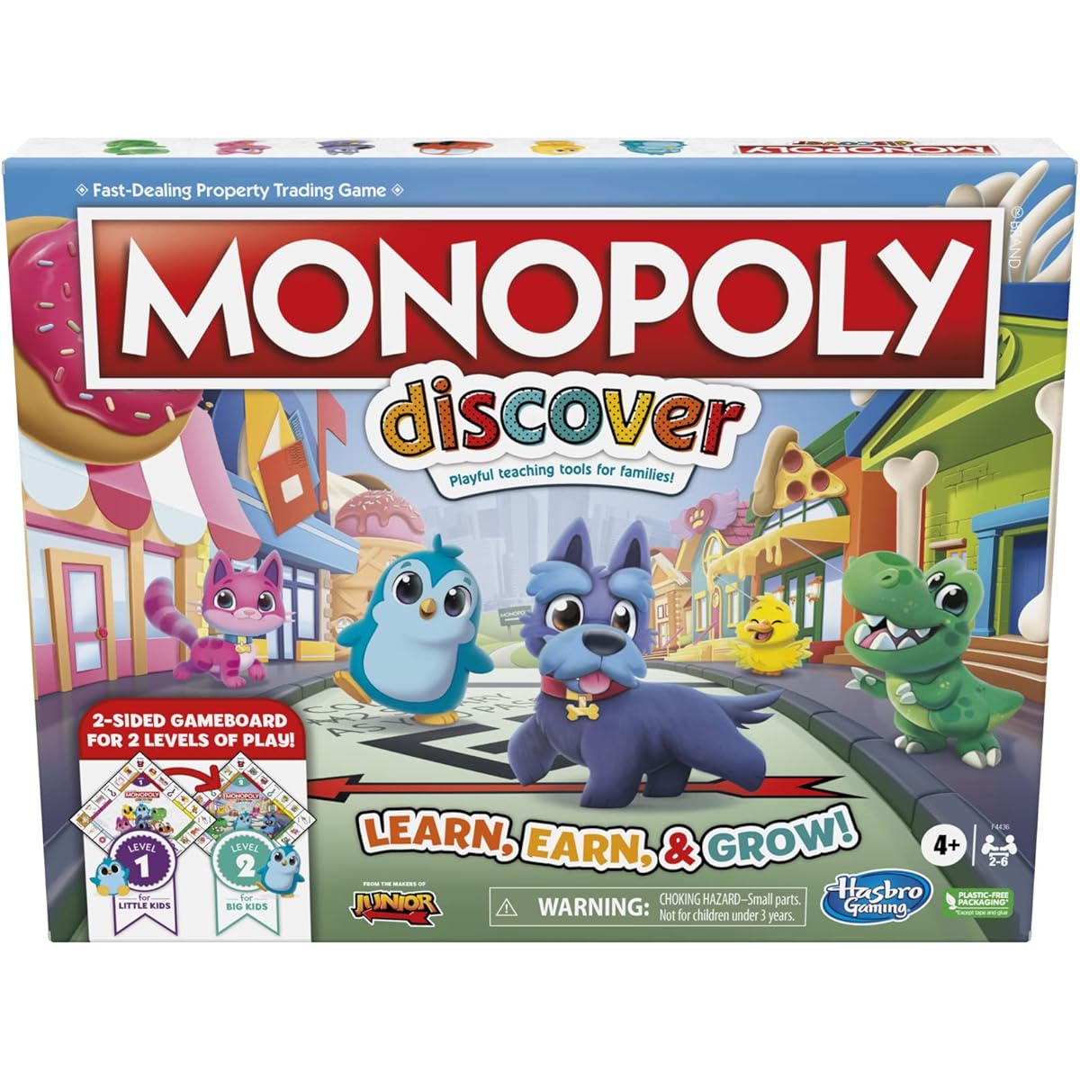 Monopoly Discover Board Game for Kids Ages 4+ Fun Game for the Whole Family Double-Sided Game Board Two-Level Play Fun Educational Game for the Family