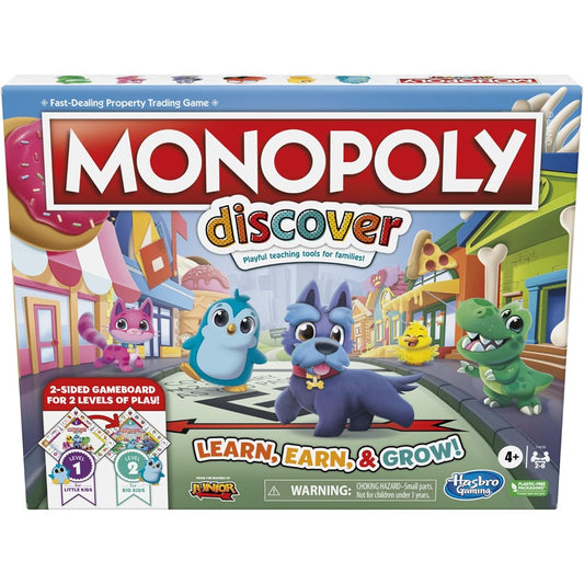 Monopoly Discover Board Game for Kids Ages 4+ Fun Game for the Whole Family Double-Sided Game Board Two-Level Play Fun Educational Game for the Family