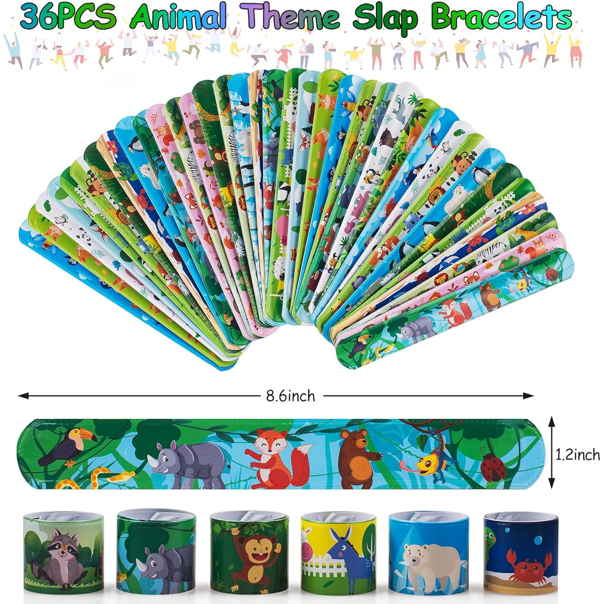 hexiaoxiao 48pcs Party Favors Slap Bracelets for Kids Animal Rubber Bracelets Silicone Wristbands Birthday Party Supplies Classroom Favors Christmas Easter Halloween Holiday Gifts