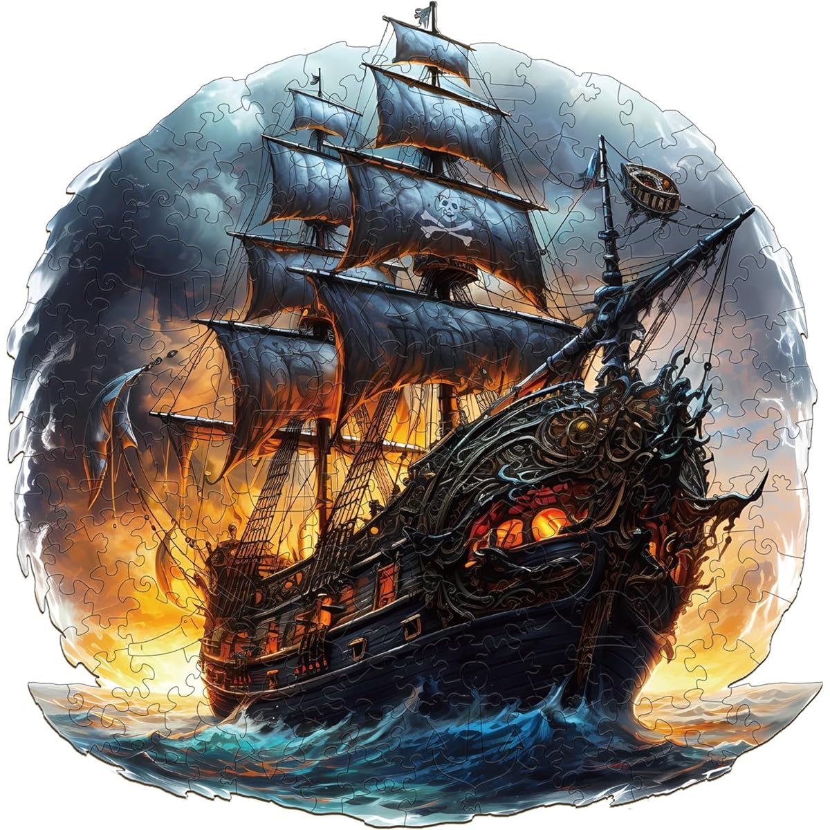 WOODBESTS Wooden Puzzle for Adults, Sailing Ship Puzzle, Large, 300 Pieces, 13.8" x 13.6", Beautiful Wooden Box, Wooden Jigsaw Puzzle, Unique Shape, Birthday Gift for Adults and Kids, Family Game
