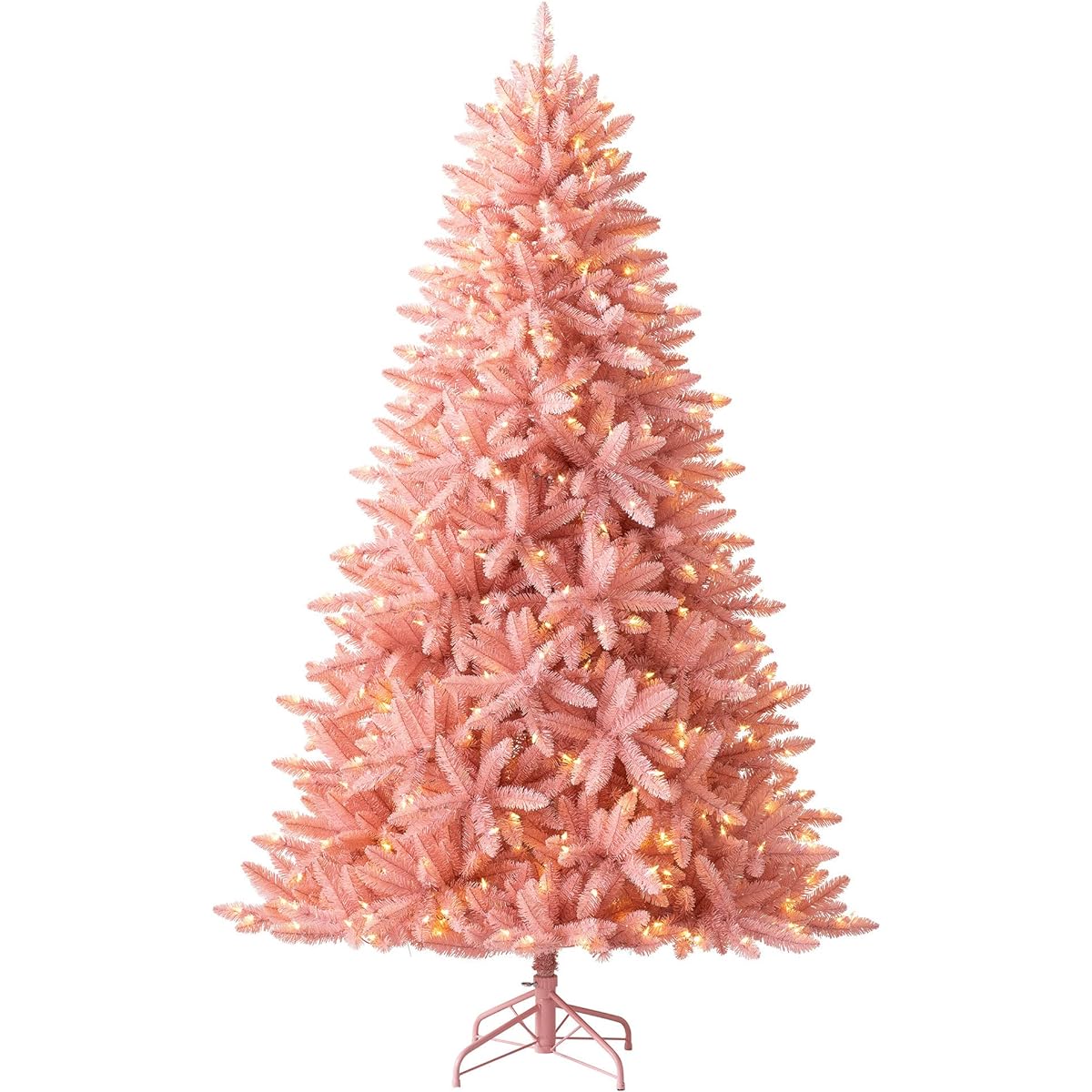 Treetopia Pink Artificial Christmas Tree | Luxe - La Vie En Rose Pink - 8 ft | Pre-Lighted with 650 LED Candlelight Clear Lights | Includes Tree Stand, Storage Bag, On/Off Foot Pedal, Extra Bulbs and Fuses