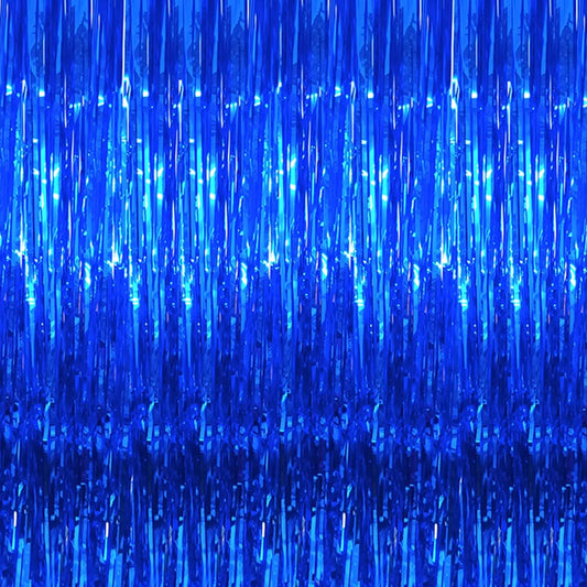 3.3ft x 8.5ft Royal Blue Metallic Tinsel Curtains Baseball Nautical Party Photography Backdrop Foil Fringe Curtains Photo Booth Props Birthday Party Bridal Shower Graduation Party Decorations Set of 3