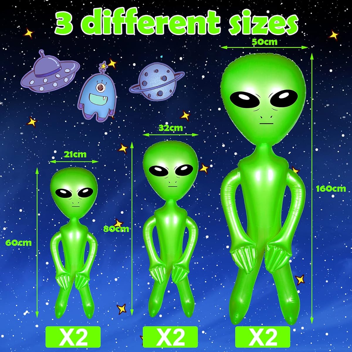 Inflatable Alien Jumbo Alien Giant Inflatable Alien Inflatable Alien Inflatable Toy Alien Party Decoration Birthday Halloween Alien Theme Party 67" 35.4" 23.6" Green Set of 6