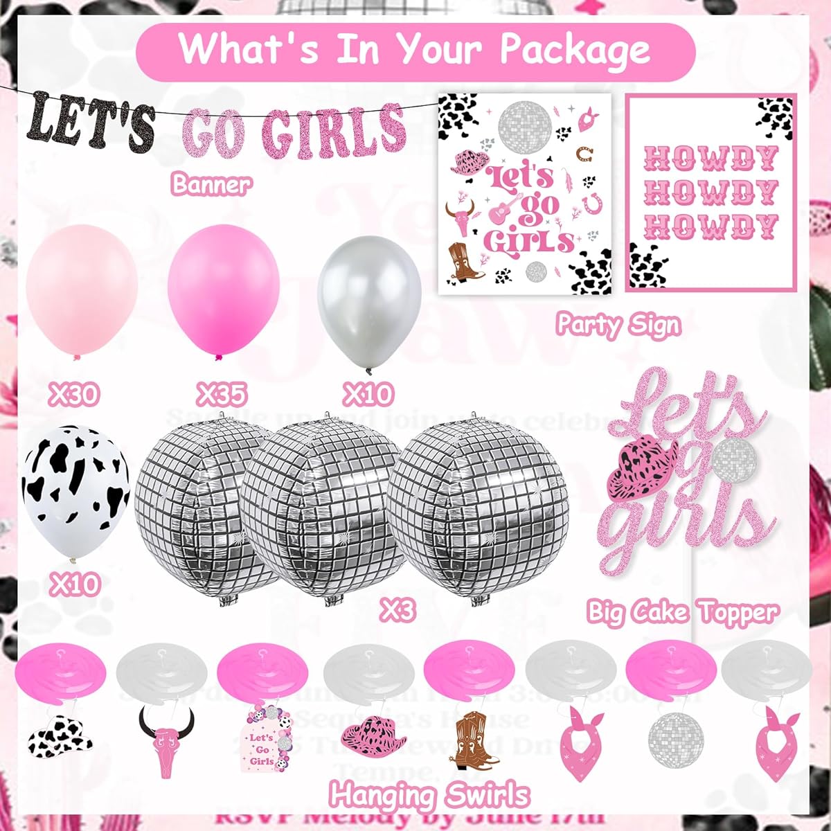 Western Cowgirl Party Decorations Let's Go Girls Cowgirl Bachelorette Party Decor Cowgirl Birthday Decorations Disco Cowgirl Balloon Garland Arch Western Cowgirl Party Hanging Swirls Party Signs Let's Go Girls Banner