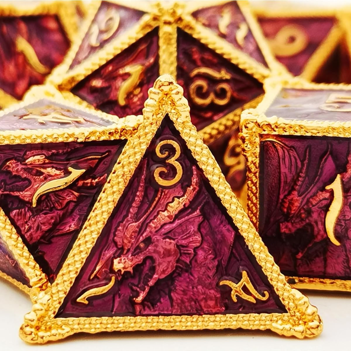 HAOMEJA DND Dice Metal Dragon Set Dice 7 Role Playing Dice D&D Solid Dice Dungeons & Dragons (Gold Purple)