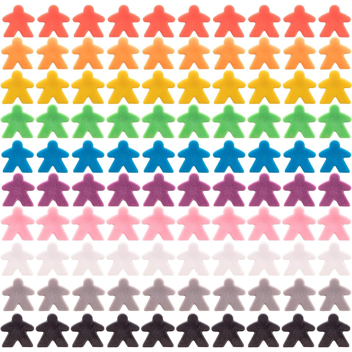 Brybelly 100 Plastic Meeples - 16mm Spare Board Game Pieces, 10 Colors - Bulk Replacement Tabletop Games & Strategy Game Expansion