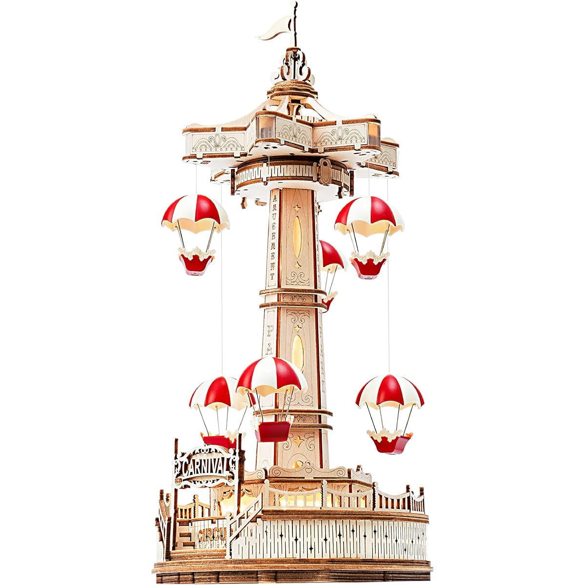 Wowood Model Kit 3D Puzzle for Adults Lifting Parachute Tower Mechanical Music Box with LED Lights DIY Crafts/Hobbies/Gifts for Adults/Teens/Boys/Girls (Parachute Tower)