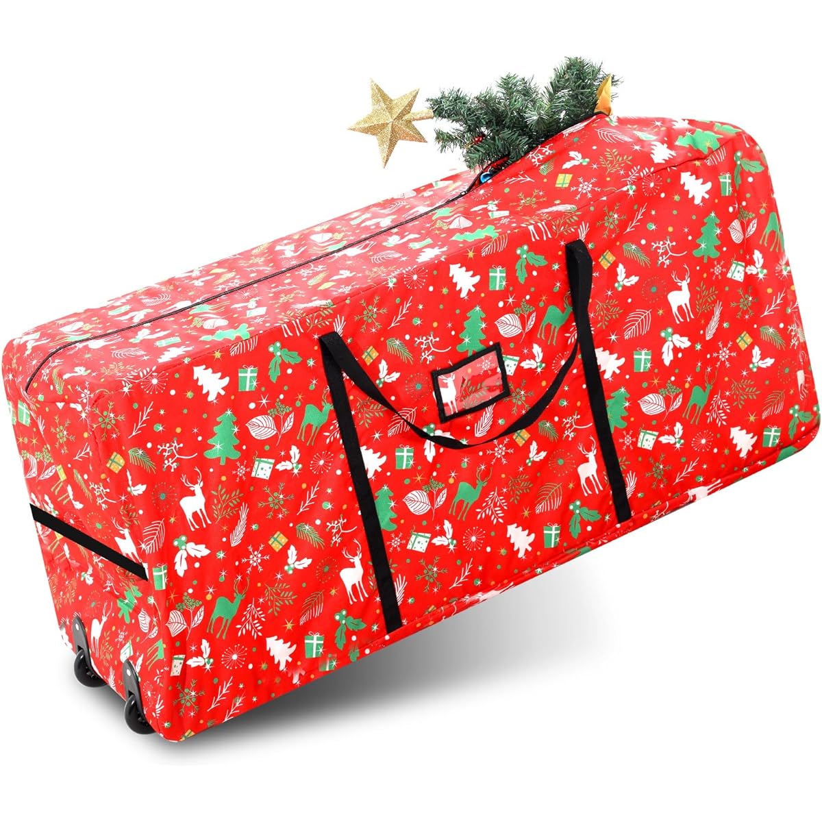 Wesnoy 1 Piece Rolling Christmas Tree Storage Bag 600D Oxford Storage Container for 7.5' Artificial Decomposed Tree, Heavy Duty Christmas Tree Bag Storage Tote with Wheels and Carry Handle