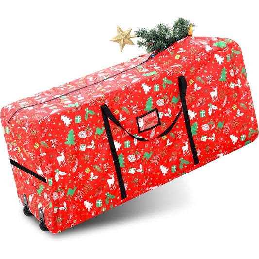 Wesnoy 1 Piece Rolling Christmas Tree Storage Bag 600D Oxford Storage Container for 7.5' Artificial Decomposed Tree, Heavy Duty Christmas Tree Bag Storage Tote with Wheels and Carry Handle