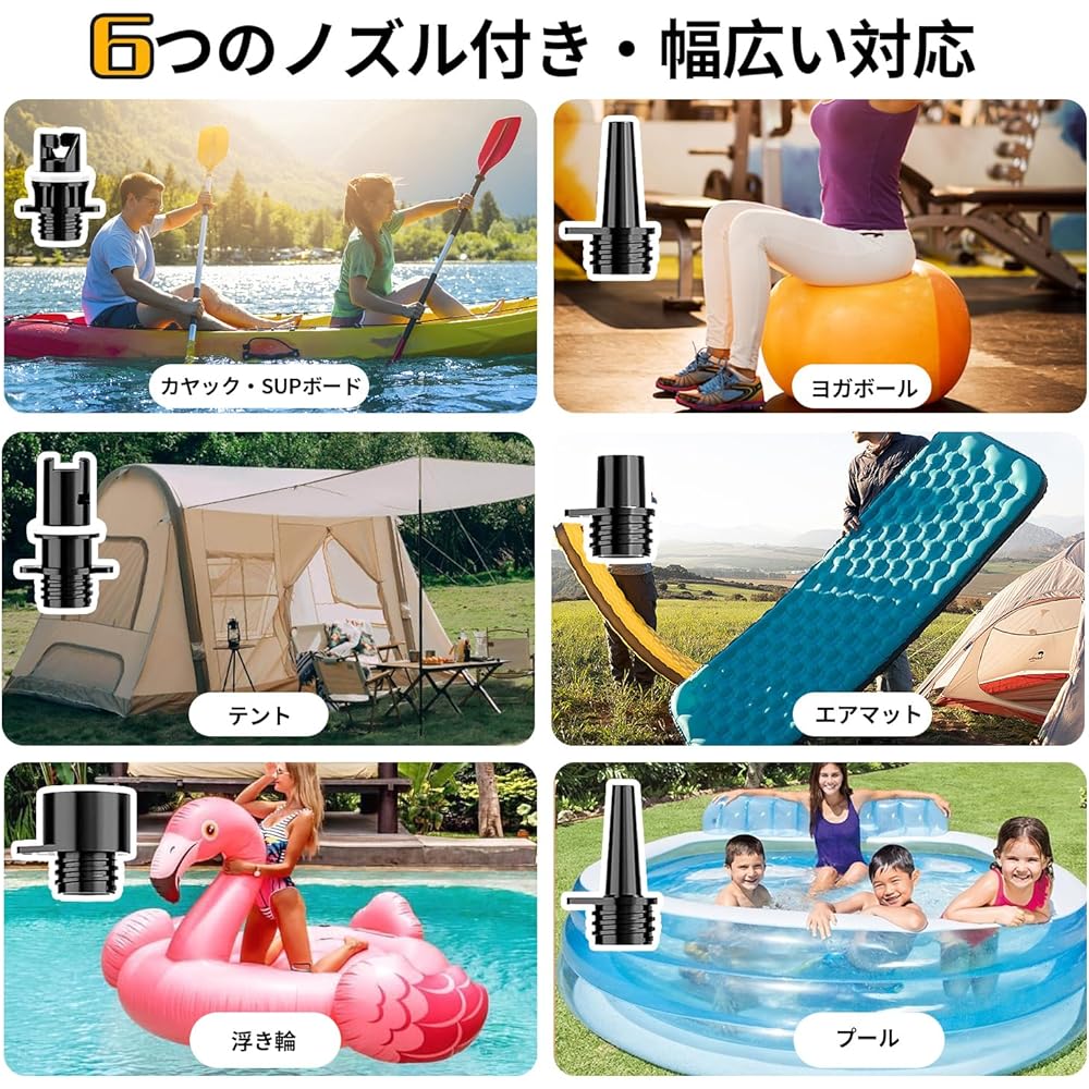 OBEST SUP Pump 20PSI Electric Paddle Board Pump Electric Air Pump for SUP Compatible with both air inlet and air vent Comes with 6 types of nozzles Automatic stop function Compatible with 12V DC car connector