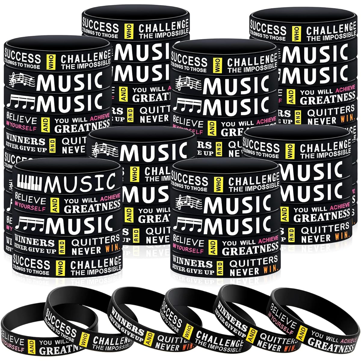 Piano Notes Silicone Bracelet Music Inspirational Bracelets Piano Notes Theme Party Supplies Music Party Favors Music Gifts Piano Recital Gifts for Music Students Teachers Musicians 3 Styles 90 Pieces