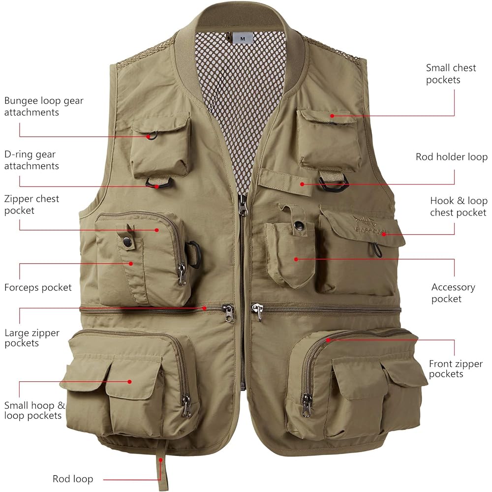 [Bassdash] Bassdash Fishing Vest, Multifunctional Mesh Vest, Ultra Lightweight, Fishing, Climbing, Photography, Outdoor Vest, Men's