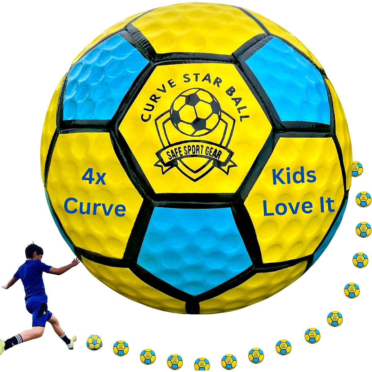 Safe Sport Gear Curve Star Swerve Soccer Ball - Super Curved Soccer Ball for Boys and Girls to Kick Easy - Great Soccer Gift for Kids - Soccer Ball for Kids