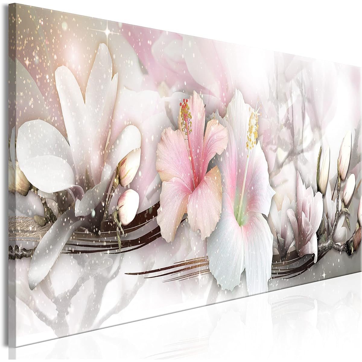 artgeist Canvas Wall Art Print Flower 53x18inch - 1pc Home Decor Framed Stretched Picture Photo Painting Artwork Picture - Magnolias Glamour Rose b-C-0905-b-a