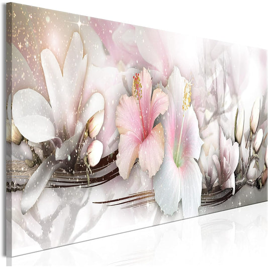 artgeist Canvas Wall Art Print Flower 53x18inch - 1pc Home Decor Framed Stretched Picture Photo Painting Artwork Picture - Magnolias Glamour Rose b-C-0905-b-a