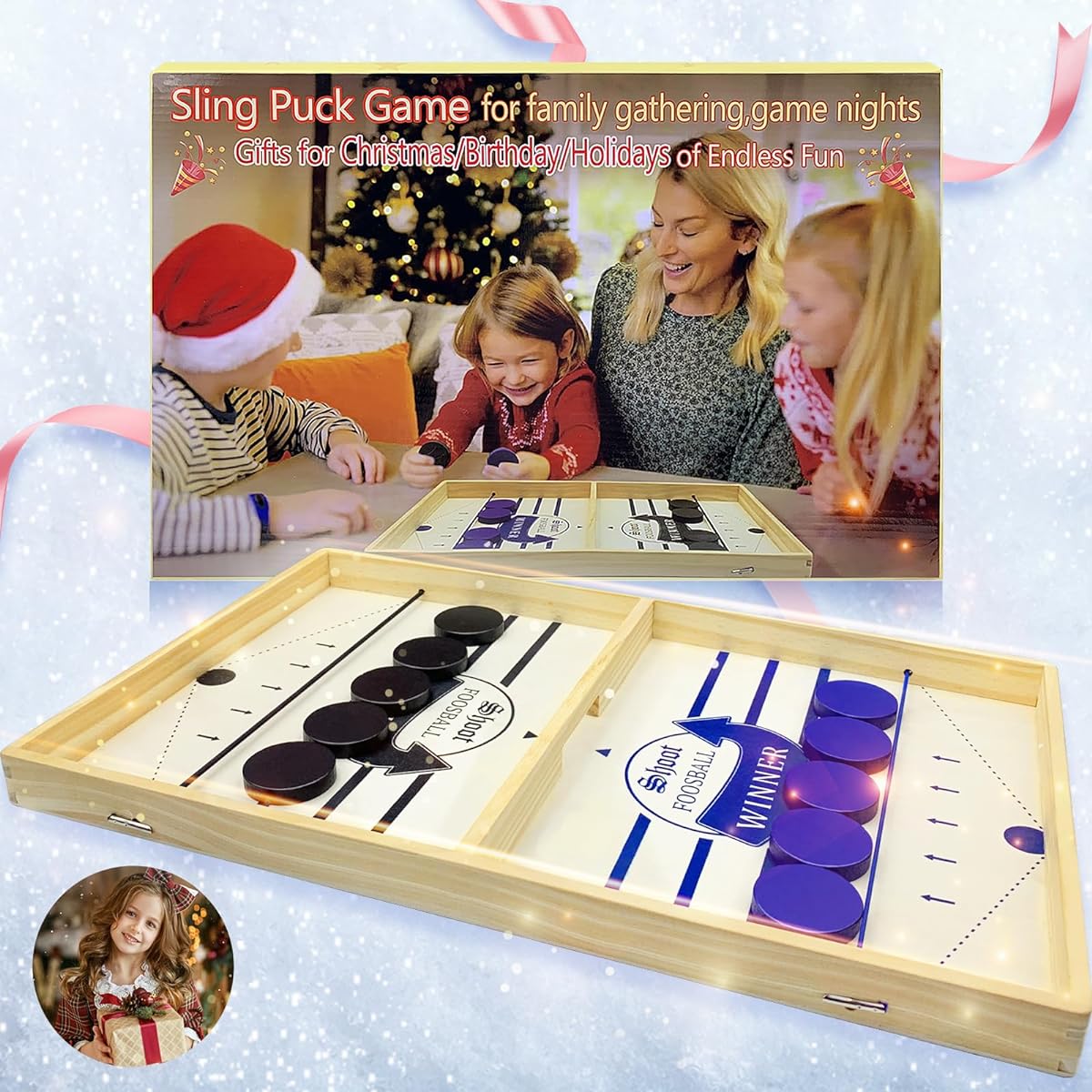 Fast Sling Puck Game Puck Sling Game Sling Game Slingshot Table Hockey Wooden Puck Board Game for Kids & Adults Family Game Night