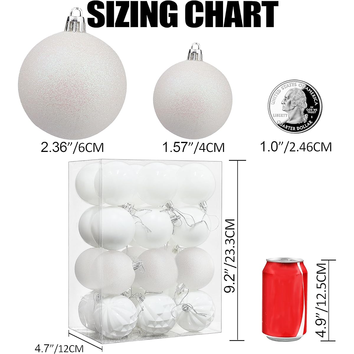 Lulu Home Christmas Ball Ornaments, 34 Ct Pre-strung Christmas Tree Decorations Holiday Hanging Balls, White, 2.36 Inch