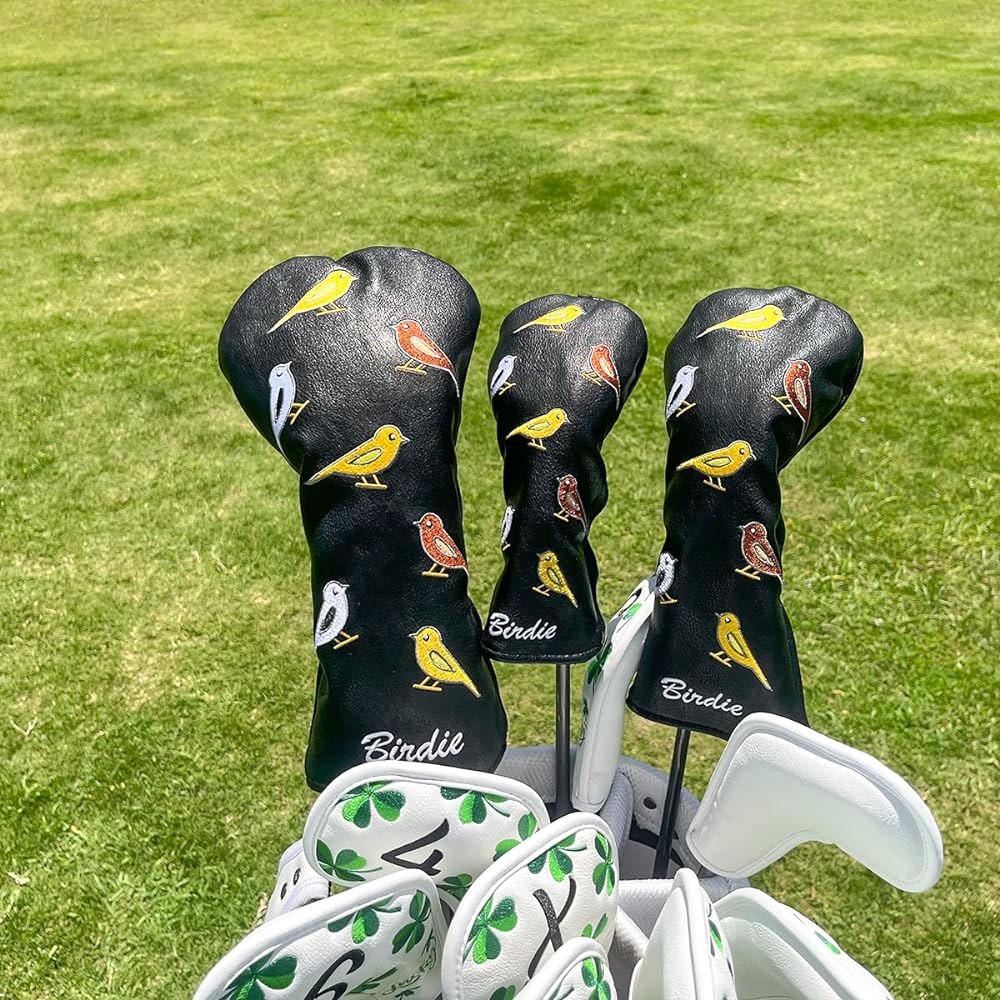 Golf Club Head Cover Birdie Golf Wood Cover Set Black Golf Driver Cover Fairway Wood, Utility, Hybrid Head Cover Aliennana Luxury Embroidery Stylish Leather