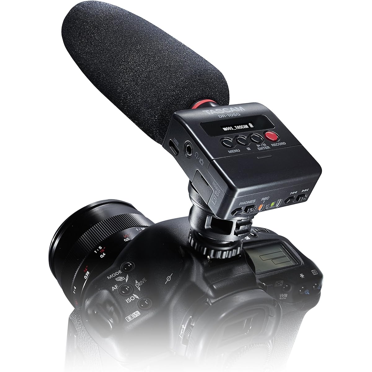 TASCAM DR-10SG Linear PCM Recorder for Cameras with Shotgun Microphone, On-Camera Windscreen Included, For YouTube Vlog Interviews, Narration Recording